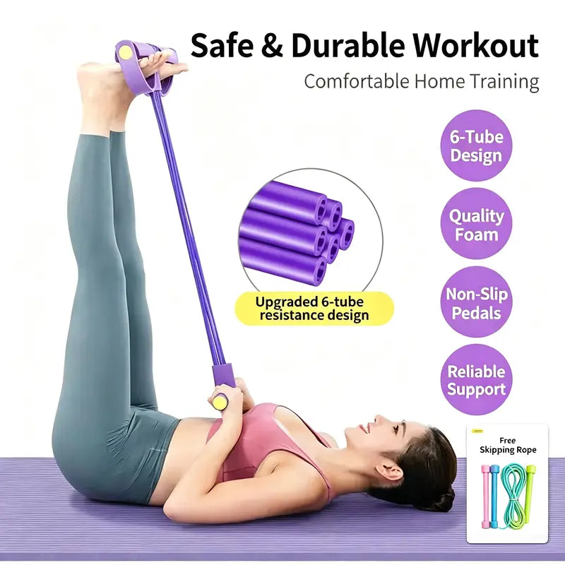Foam Non-Slip Adjustable Pedal Resistance Band - Core & Lower Body Workout Equipment for Squat Challenge, Portable Home Gym Strength Trainer